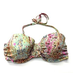Victoria's Secret Green Paisley Bikini Top Halter Underwire Padded Braided Swim